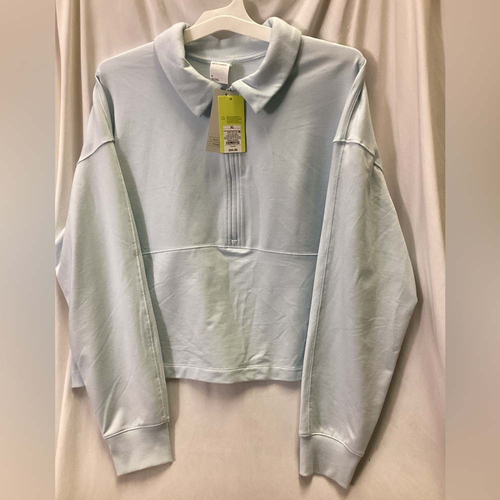 All in Motion - french Terry polo 1/2 zip sweatshirt - pale blue - new